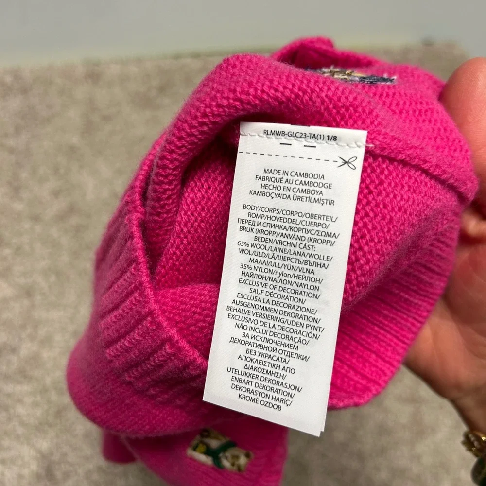 NWT Ralph Lauren Embroidered‎ Wool Blend Cardigan Baby Size 3M Pink Prep School